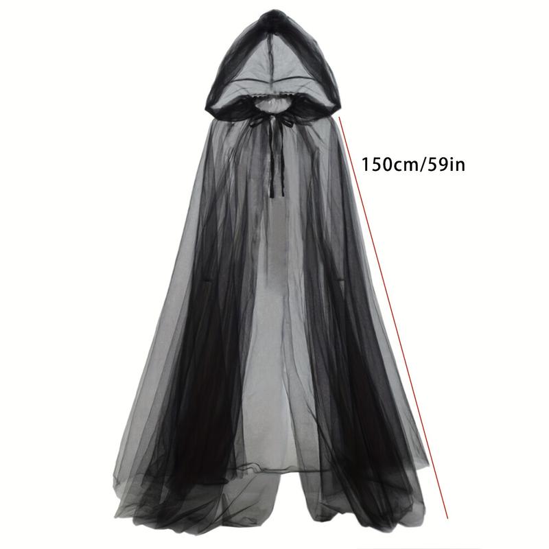 Gothic Double Layer Sheer Cape - Black/White Transparent Mesh Cloak ...