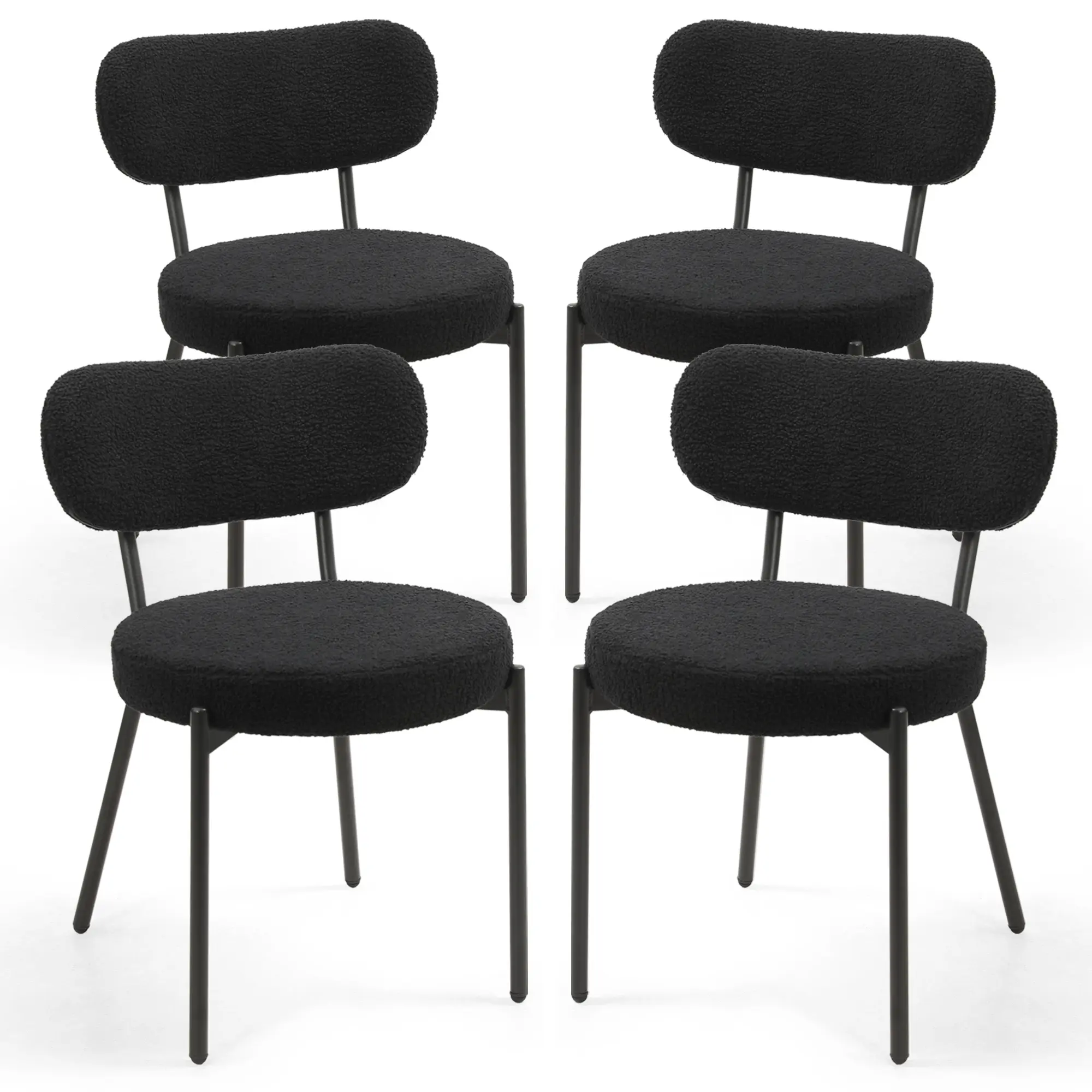 Set of 2 Dining Chairs Boucle Upholstered Kitchen Chairs with Curved Backrest & Metal Legs-Mid Century Modern Round Dining Room Chairs tiktokshopspringglowup summerwins