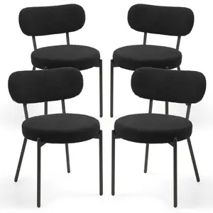 Set of 2/4 Dining Chairs Boucle Upholstered Kitchen Chairs with Curved Backrest & Metal Legs-Mid Century Modern Round Dining Room Chairs