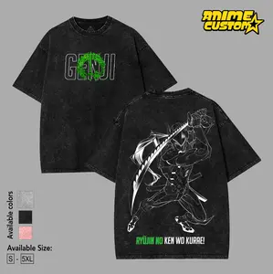 Overwatch Genji Game art Washed Tshirt Oversize 2 Sided graphic game movie merch Menswear Tee streetwear Top Casual graphic t-shirts