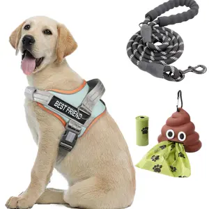 AUROTH No Pull Dog Harness and Leash Combo with Cute Poop Bag Holder, Reflective Adjustable Soft Padded Safety Harness, Dog Poop Bag Dispenser with 1 Roll 15 Bags, Dog Walking & Training Kit for Small Medium Large Dogs