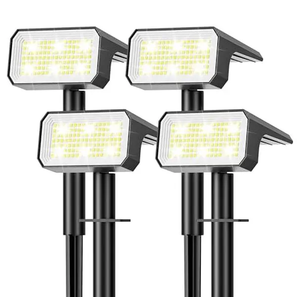 WELALO 4-Pack 118 LED Solar Spot Lights Outdoor, IP67Waterproof Solar-Powered Landscape Lights with 4 Modes& Auto On/Off, Cool White for Garden Walkway Patio