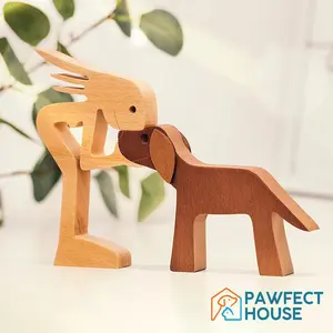 Gifted Boom Woman With Dog Wooden Pet Carvings, Wooden Art Decor, Cozy Home Decoration, Memorial Gift For Pet Lovers, Dog Lovers, Dog Mom