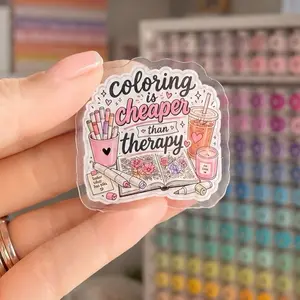 "Color Is Cheaper Than Therapy" Acrylic Coloring Book Clip, Office Stationery Bookmark, Book Accessories, Page Marker for Holding Page Protectors