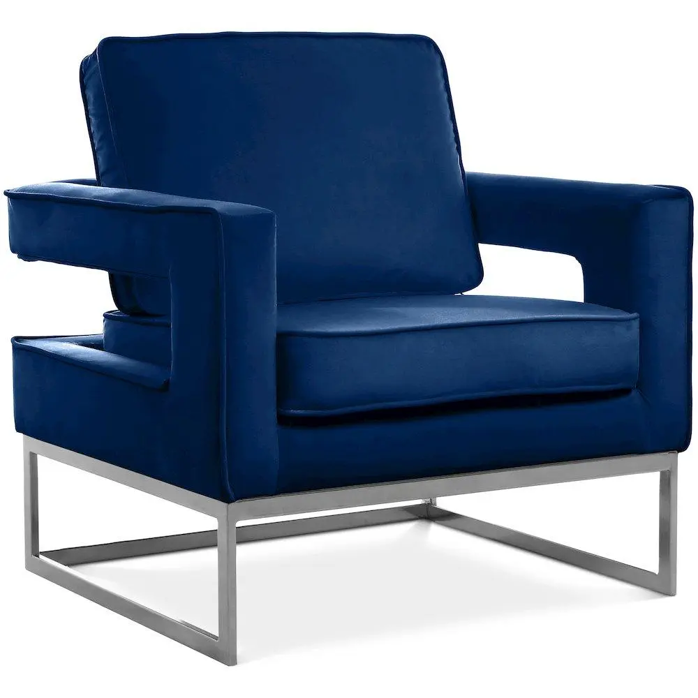 Noah Navy Velvet Single Seat Armchair, Indoor Accent Furniture Chair