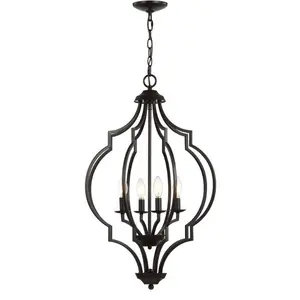 JONATHAN Y Selema Bohemian Iron Adjustable Ogee Lantern LED Pendant; for Living Room,Bedroom, Kitchen, Office