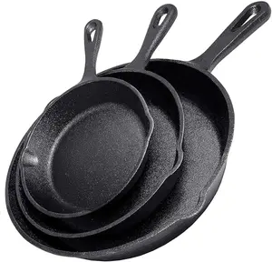 Cast Iron Skillet 3-Piece Set - Heavy-Duty Professional Restaurant Chef Quality Pre-Seasoned Pan Cookware Set - 10", 8", 6" Pans - For Frying, Saute, Cooking, Pizza & More,Black