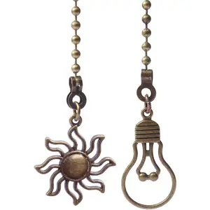 2 Pack Ceiling Fan Pull Chain, 12 Inch Pull Chains Extension, Fan and Bulb Shaped Chain Ornaments (Bronze)