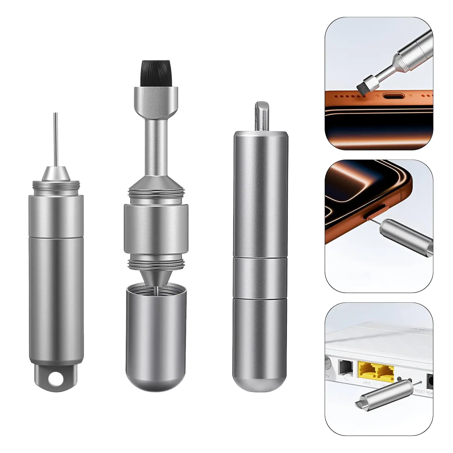 2 in 1 SIM Card Tray Removal Tool with Cleaning Brush,EDC Portable Keychain Eject Pins Reset Needle Opener Cleaning Pen for iPhone Airpods Pro Samsung Galaxy Smart Phone/Tablet