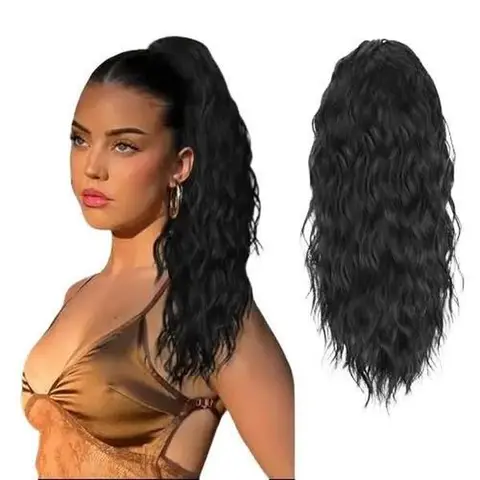 AISI HAIR Women's 20" Heat-Resistant Synthetic Soft Curly Ponytail Wig, Claw Clip Extensions Hairpiece for Volume Boost, Daily Wear & Cosplay Costume Use
