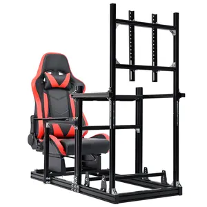 Supllueer 3060 Aluminium Alloy  Racing Simulator Cockpit Stand With Red Seat & Monitor Stand for G25 G27 G29 G920 G923 T300RS Steering Wheel Stand No Pedal Shifter Steering Wheel Monitor