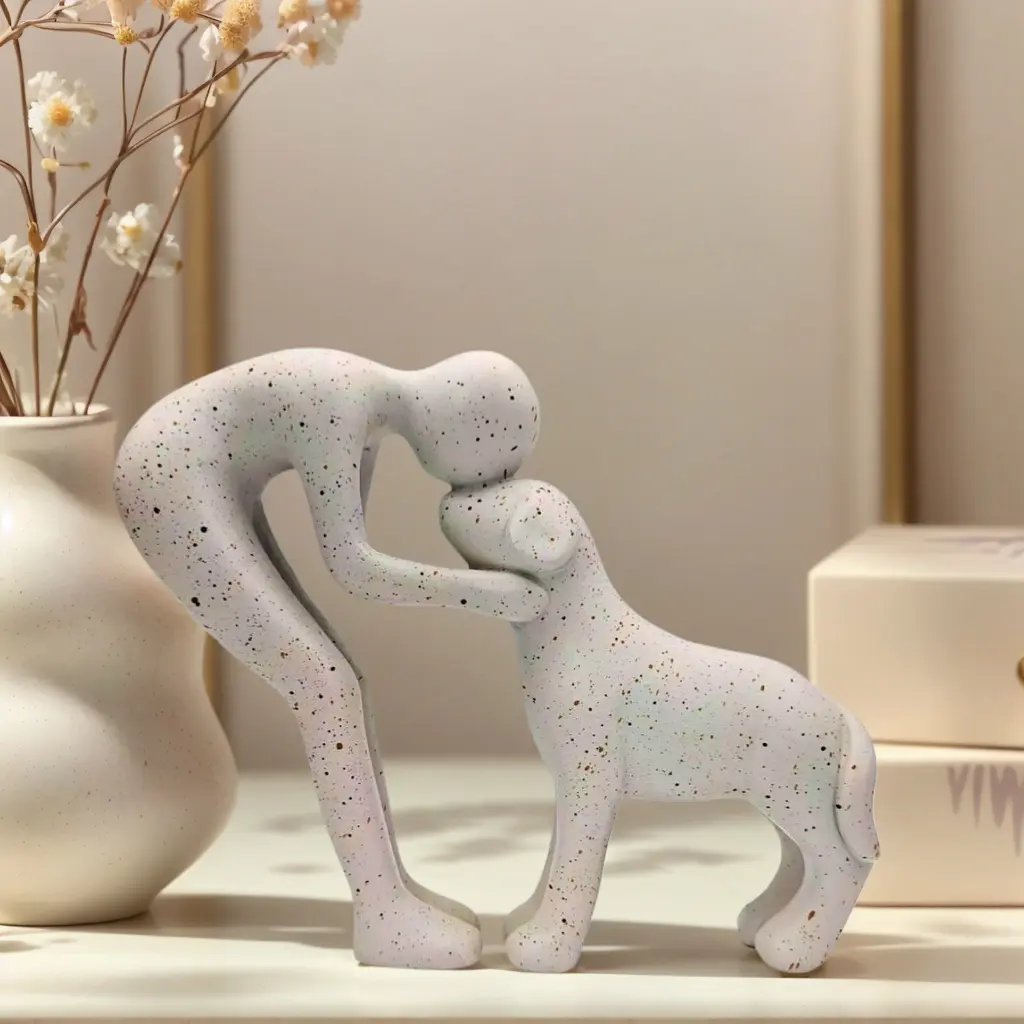 Creative Man and Dog Resin Sculpture, Home Decor Sculptures, Home Decor Accessory Decorative Figurine, Perfect for Office Living Room Bedroom, Ideal Pet Lover Gift
