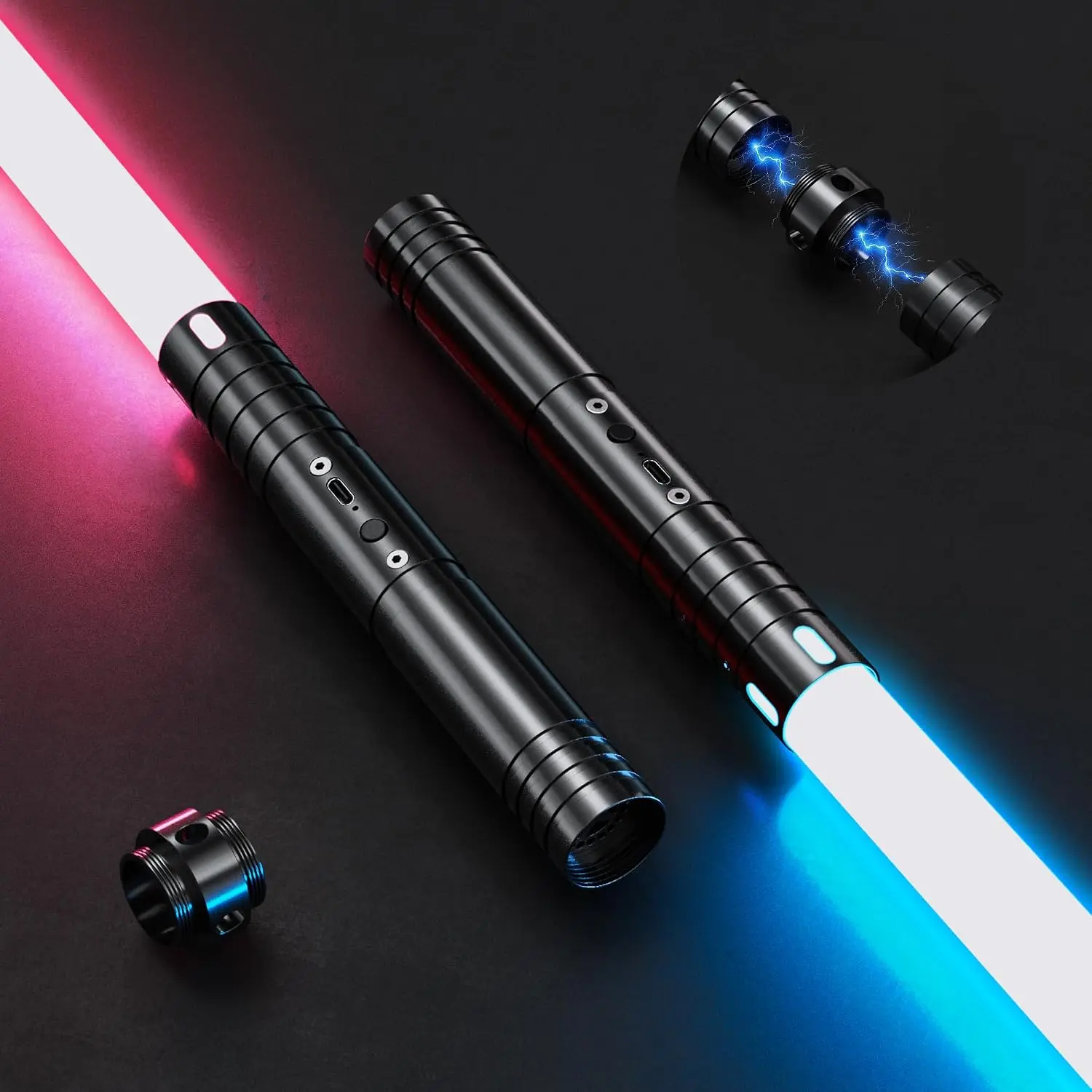 2PCS Alloy Hilt Dueling Toy Sabers - 20 RGB Colors, 4 Modes, Type-C Rechargeable - for Kids' Birthday Party, Halloween Cosplay
