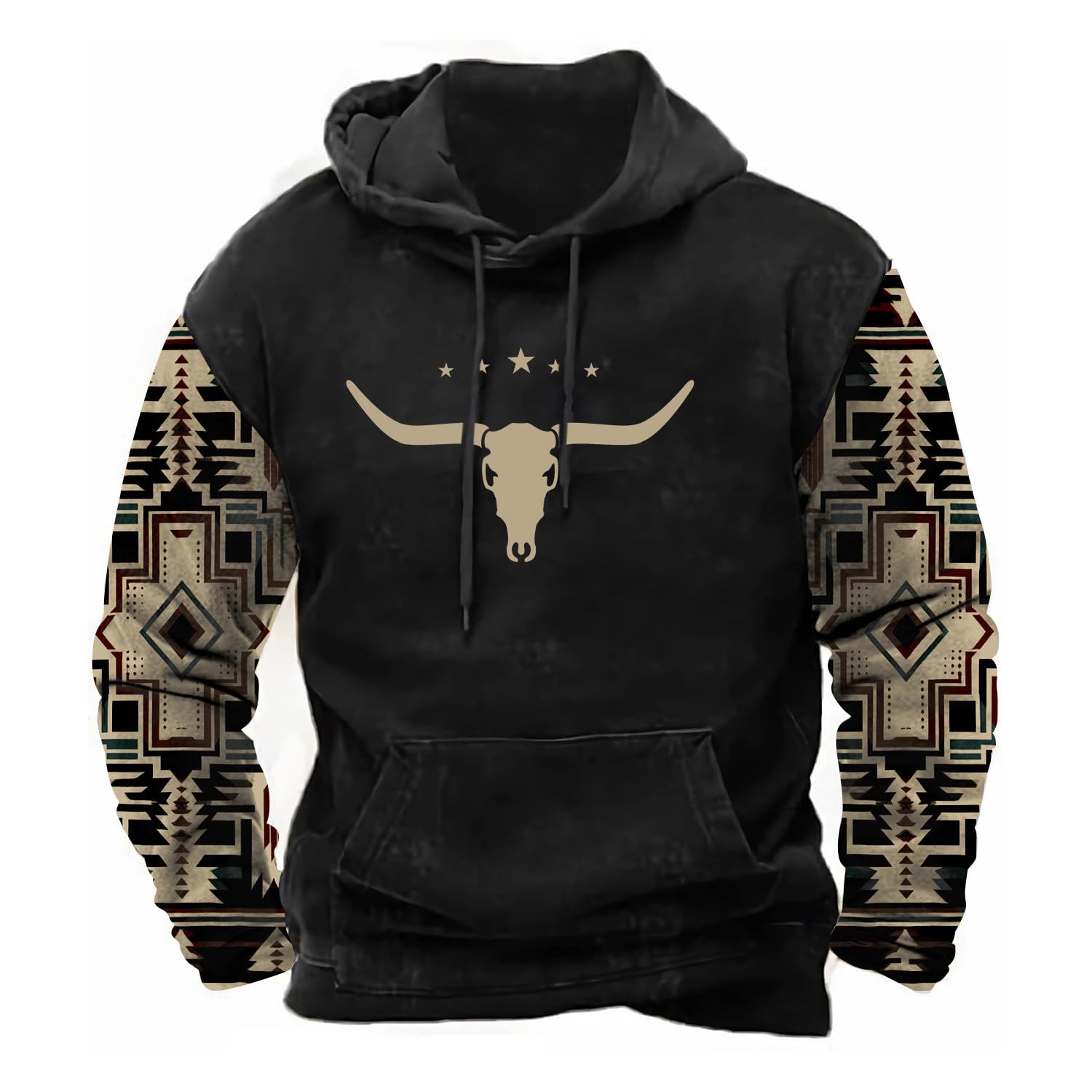 Men's Western Aztec Style Sweatshirt Retro Ethnic Print Casual Loose Pullover Hoodie for Everyday Wear & Cultural Flair - Menswear