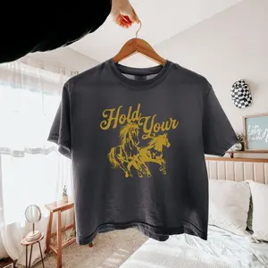 Hold Your Horses Comfort Colors® Crop Tee Vintage Distressed Crop Top Vintage Trendy Cowgirl Boxy Crop Top Trendy Western Shirt Meme Shirt
