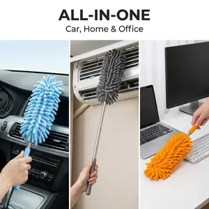 Extendable Microfiber Duster with Telescopic Handle, Washable Replaceable Head, Multi-Purpose Car Cleaning Tool for Vents and Dashboard