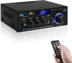 Audio Amplifier Receivers-AK45 Bluetooth 5.0 HiFi Stereo Mini Power Amplifier RMS 40W x 2 Max. 400W 2.0 Channel Home Theater Audio Components Speakers Amp W/MIC,USB, RCA,FM Radio