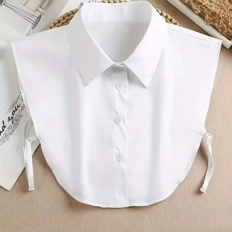 Women's Fashion Detachable Shirt Collar, Pointed Turnover Collar, Buttoned Collared, Anti-Slip Design, Versatile Decoration, All Seasons, Polyester Knitwear, Chic Tie Side
