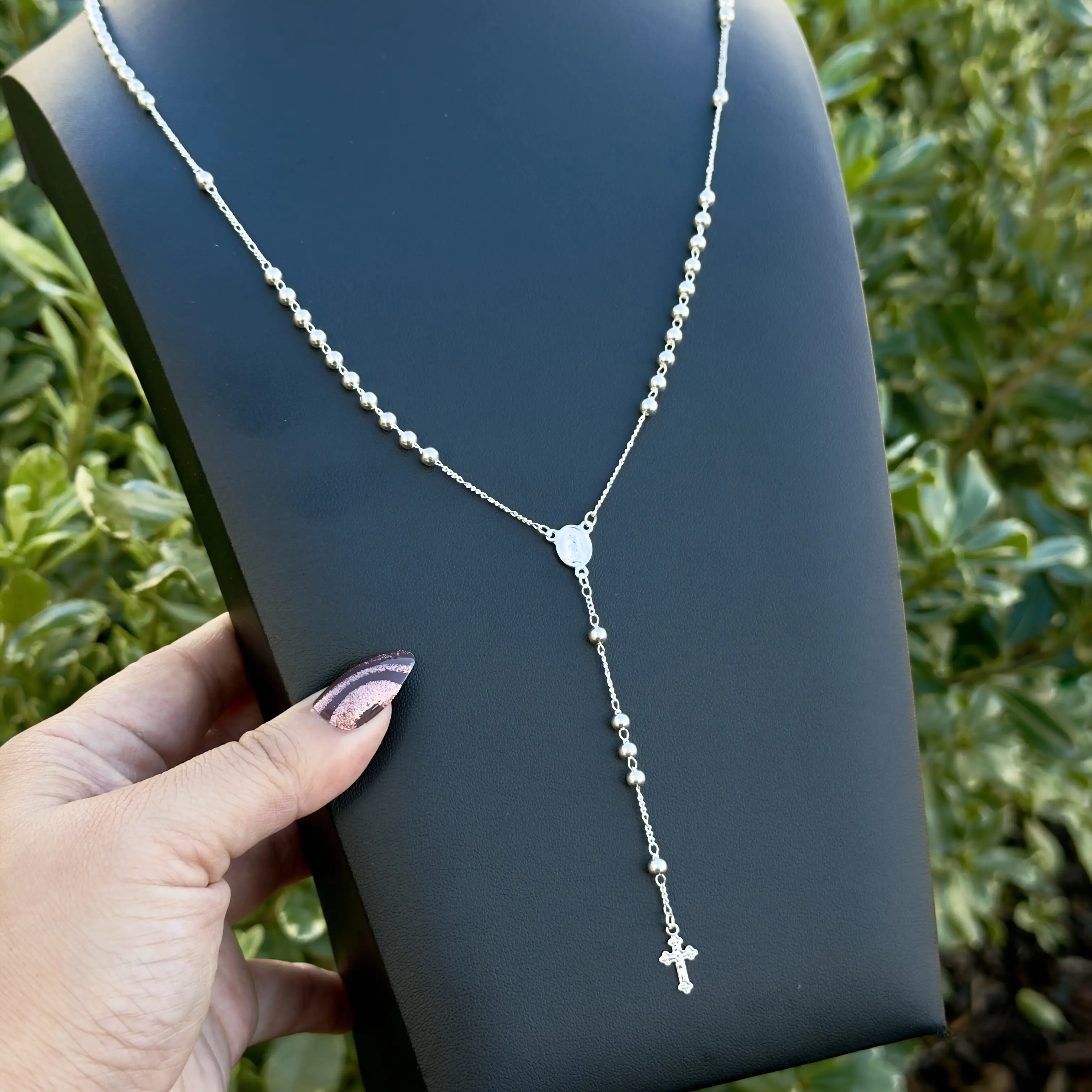 925 Sterling Silver Solid Rosary Faith Necklace - 24 inch Chain, Unisex Lightweight Spiritual Cross Pendant, Understated Beauty, Ideal for Daily Use, Thoughtful Gift, Spiritual Pendant, Rosary Necklace