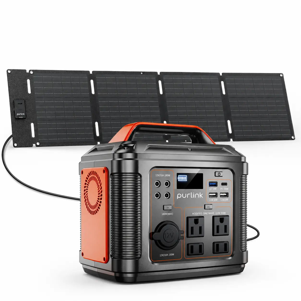 Portable Power Station, 300W 296Wh power station with Quick Charge / 110V AC Outlets/DC Ports and LED Flashlight, Foldable Solar Panel 60W set for Home Outdoor Travel Camping Blackout