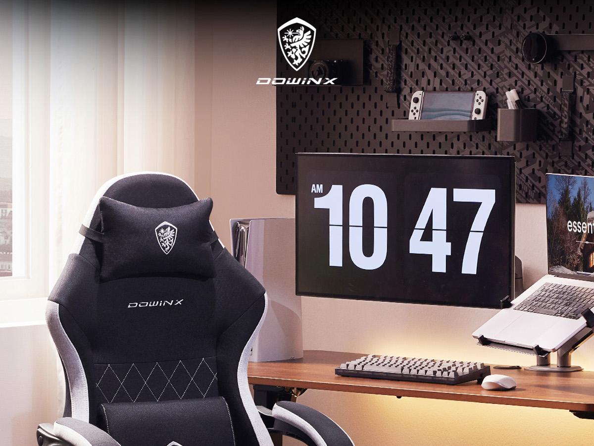 Dowinx Fabric Gaming Chair, Ergonomic Computer Chair with Footrest and Pocket Spring Cushion, Height Adjustable Video Gamer Chair with Lumbar Support for Adults