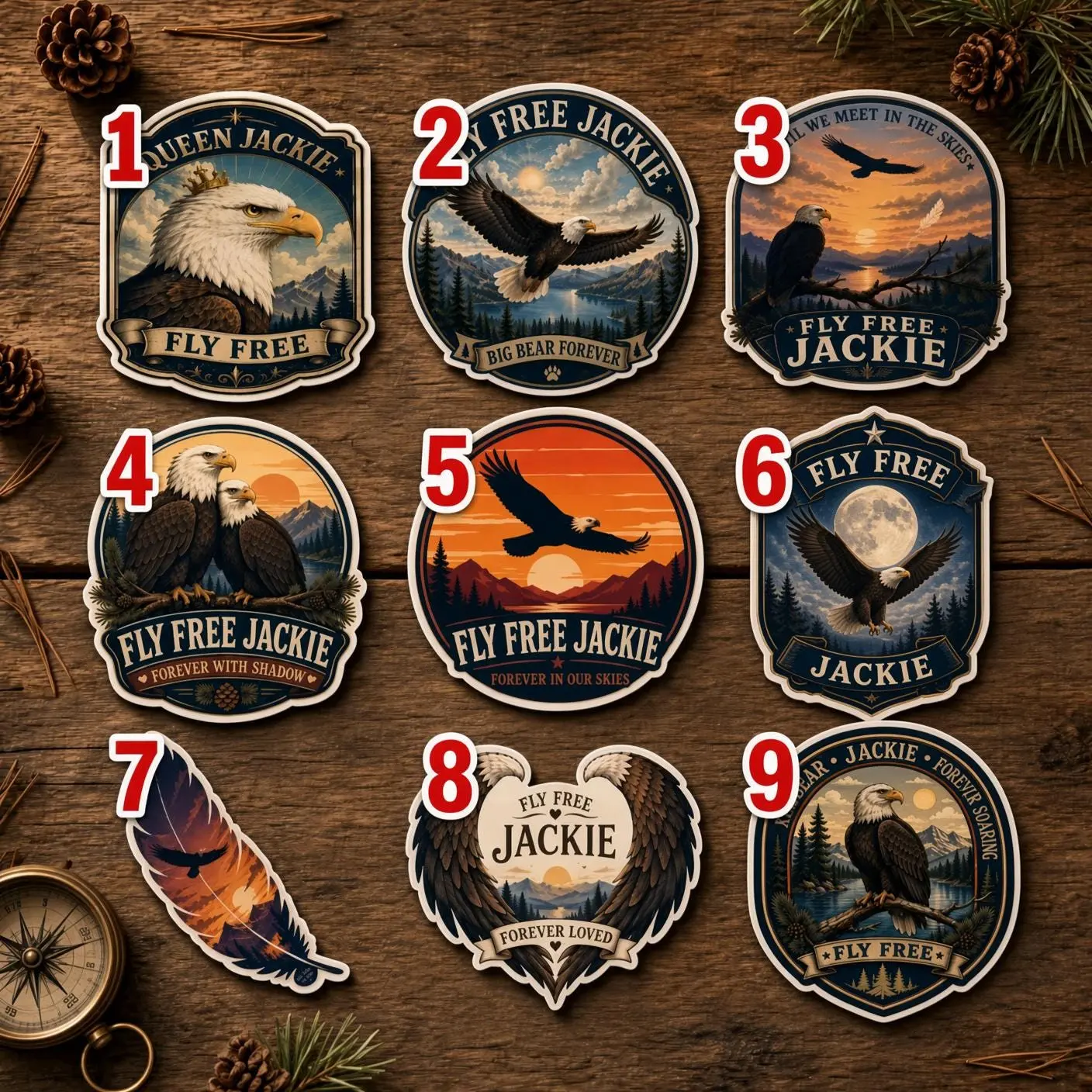 Fly Free Jackie Sticker, Jackie the Eagle Tribute, Big Bear Eagle , Bald Eagle Memorial , Eagle Sticker pack, Wildlife Decal
