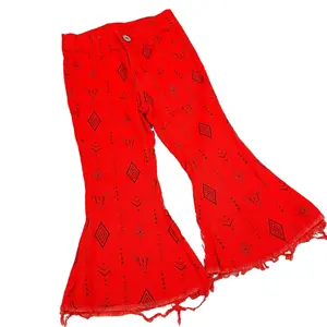 C toddler girl clothes orange western clothes bell bottom pant cow toddler jeans