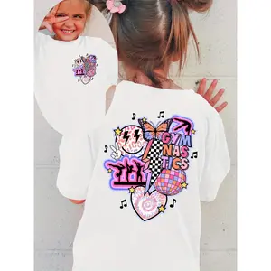 Girls' Neon Style Gymnastics T-shirt with Double sided Printing and Gymnastics Theme Pattern Short Sleeve Round Neck Summer Training Shirt Suitable for Gymnastics Practice/Daily Leisure/Birthday Party Cheerleading Dress Design Integrating Love and Gymnast