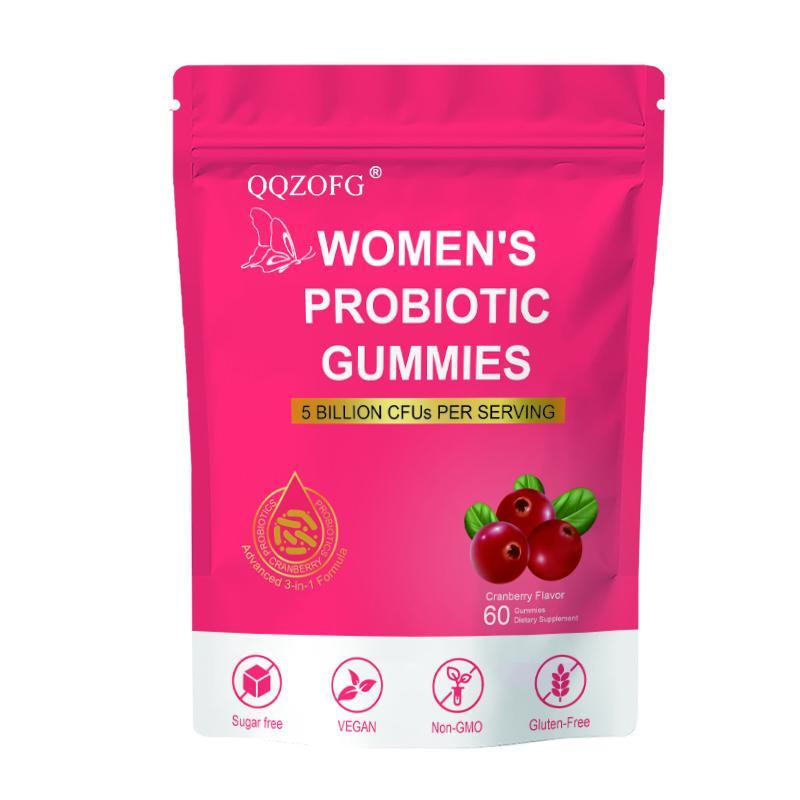 QQZOFG Cranberry Probiotic Gummies for Women's Wellness Vegan Organic Focus Supplement 5 Billion CFUs per Serving Healthy Ingredients Healthcare Edible Vitamin