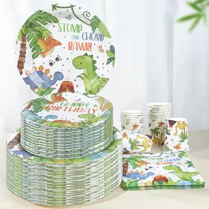 80PCS Dinosaur Theme Party Dinnerware Set|Disposable Birthday/Holiday/Outdoor Celebration Supplies|Plates Napkins Cups for 20 Guests|Themed Gathering/Table Decorations|Paper Plates