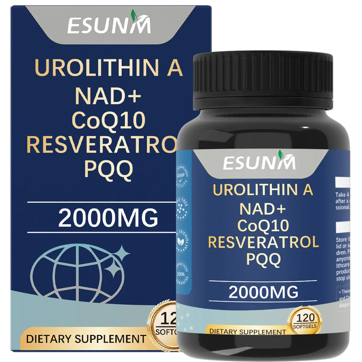 Premium Urolithin A Complex | NAD+, CoQ10, Resveratrol, PQQ for Antioxidant Defense & Mitochondrial Support, 120 Capsules