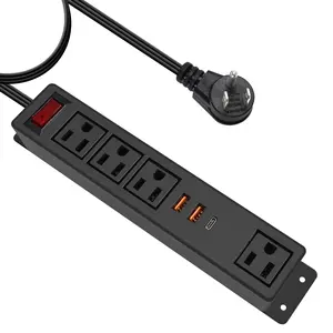 Surface Mounted Power Strip with USB C Mulitple Plug 4 AC  Grounded Outlets Mountable Charging Station Adapt to Deak Conference Table Wall Hotel Improvement
