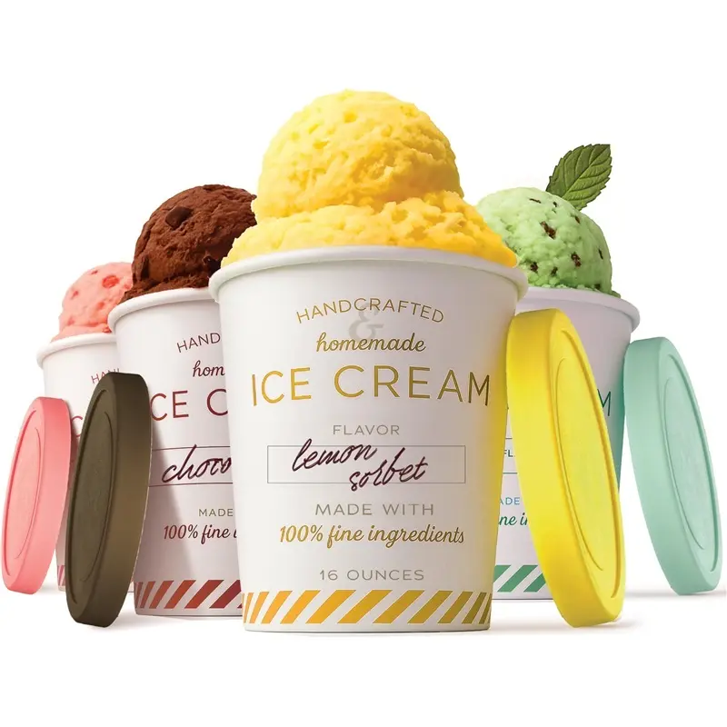 16 oz Ice Cream Containers with Airtight Silicone Lids ( 4-Pack ) Homemade Ice Cream Container for perfect for storing Gelato, Sorbet & Frozen Yogurt, Reusable 2 Pint Ice Cream Container with Lids