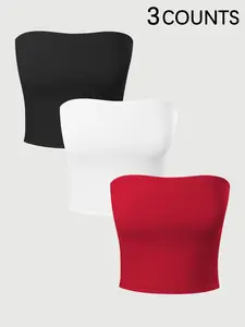 2026 Trending 3 Pack Strapless Crop Tops for Women Solid Color Tube Tops Casual Sleeveless Cropped Tube Tees Comfy Soft Stretch Streetwear for Summer Beach Party Club Daily Wear Multiple Colors Available Viral TikTok Must Have Fashion