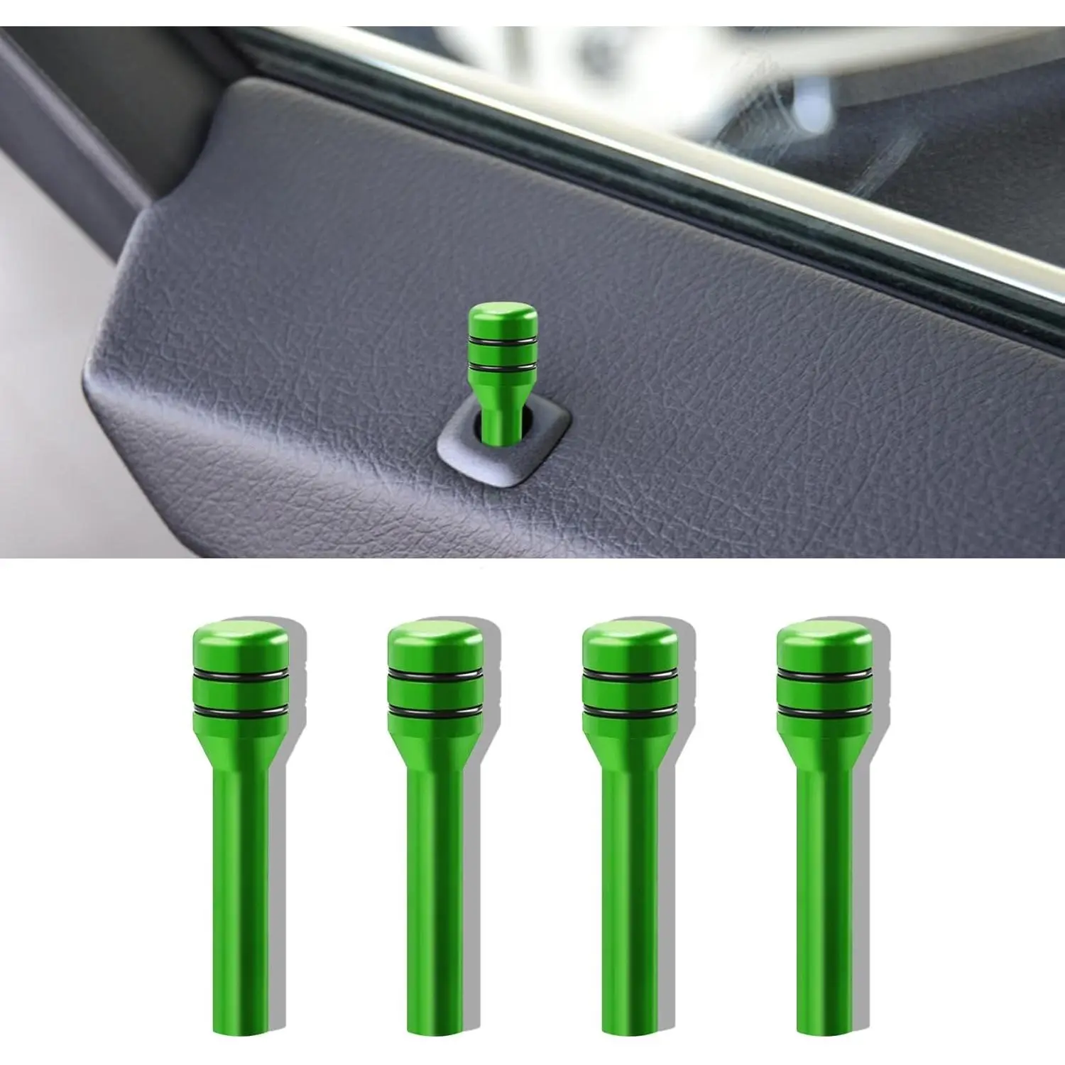 4PCS Universal Fit Car Door Lock Knobs - Aluminum Alloy Anti-Corrosion Anti-Scratch Durable Covers for Trucks/SUVs, 1.93in x 0.47in Plug-and-Play Interior Lift Bolt Switches, Safety Reminder Pins, Decor (Green)