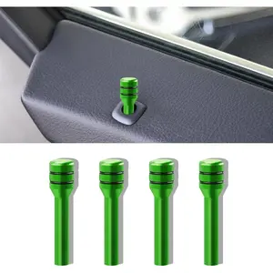 4PCS Car Door Lock Knobs, Vehicle Lift Bolt, Aluminum Alloy Cover Decor, 0.47" x 1.93" Automotive Switches, Universal Car Accessories Safety Pin (Green)