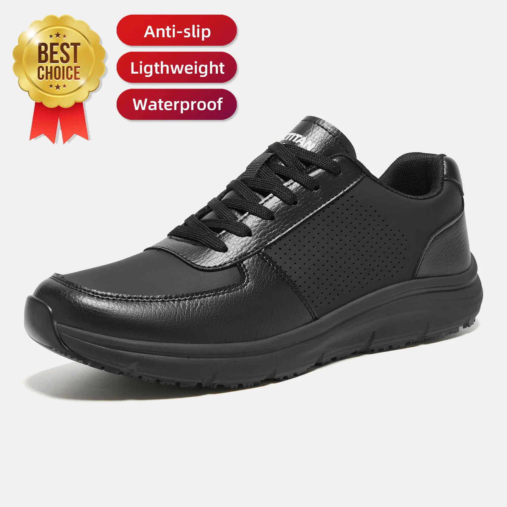 Women and Men's Non Slip Work Sneakers Waterproof  Leather Slip on Food Service Work Shoes, Comfortable Mens Slip Resistant Chef Shoes for Restaurant Food Service, Lightweight Walking Shoes, Black, Breathable Leather, zapatos para hombres