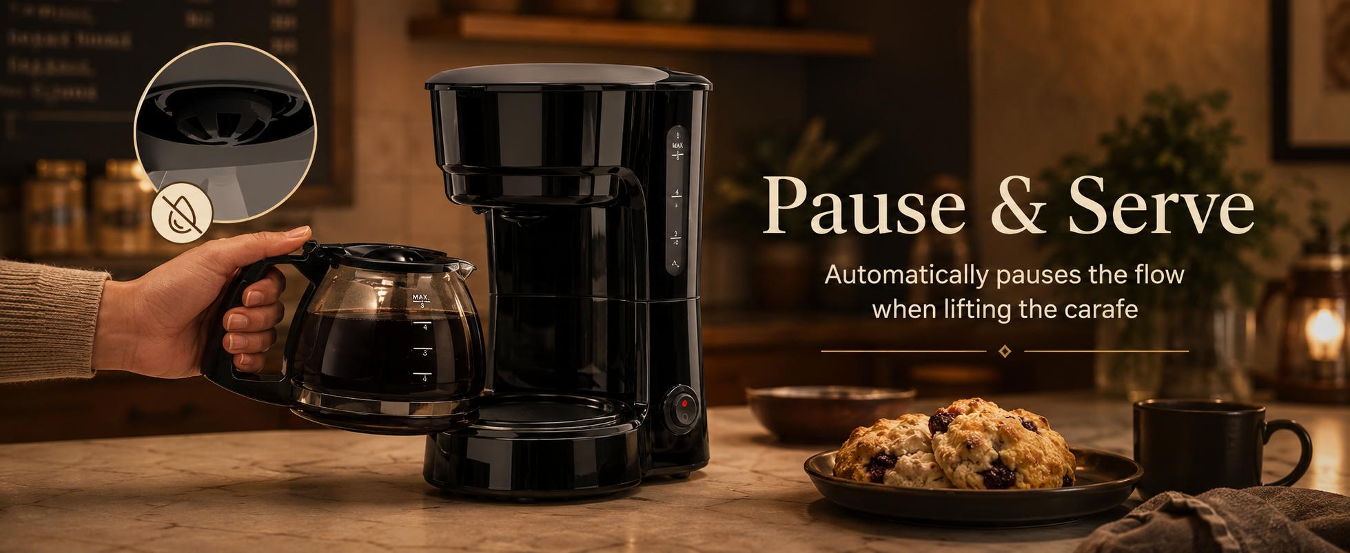 25oz Rectangular Drip Coffee Maker with 5-Cup Capacity, 25oz Water Reservoir, Easy-to-Read Water Window, Delay Brew, Keep Warm Plate, Auto-Shutoff, Reusable Filter, Overheat Protection, Slim Profile - Ideal for Couples, RV Use, Everyday