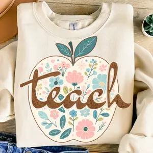 Floral Apple Teacher Sweatshirt – Cute Back to School Pullover, Gift for Elementary Teachers