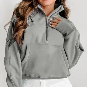 Women's Bonbon Fleece Lined Zip Up Stand Collar Thumbhole Sleeve Sweatshirt