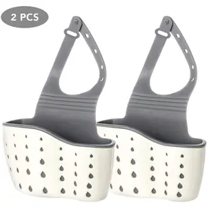 2Pcs Kitchen Sink Caddy Sponge Holder Silicone Plastic Soap Holder Hanging Ajustable Strap Faucet Caddy with Drain Holes for Drying,Car Interior Accessories Organizer Basket Racks Adjustable Installation