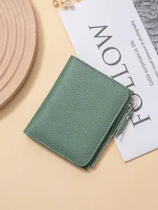Women's Simple Style Plain Color RFID Blocking Short, Casual Trendy Zipper Leather Durable Bifold Wallet with Card Slots & ID Window, Fashionable Card Holder for Daily Use