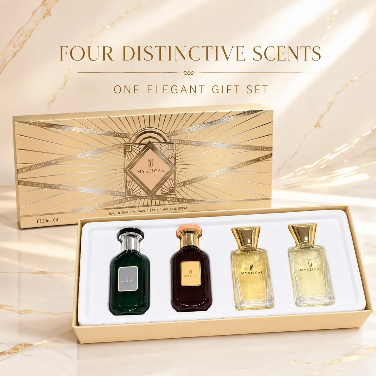 Women’s MYSTICAL 4-Piece Eau de Parfum Gift Set, 30ml Each with Distinctive Scents, Elegant Gold Gift Box for Her (Beauty & Personal Care Fragrance Collection)