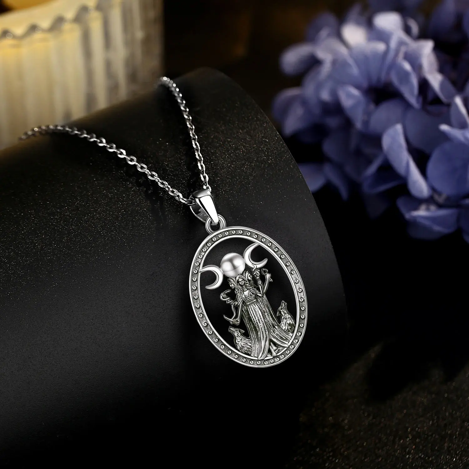 Hecate Goddess Necklace, Silver Tone Oval Pendant For Unisex Wiccan Witch Jewelry Daily Wear And Spiritual Protection Amulet