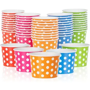 Paper Ice Cream Cups - 50-Count 4-Oz Disposable Dessert Bowls for Hot or Cold Food 4-Ounce Party Supplies Treat Cups for Sundae Frozen Yogurt Soup Polka Dots