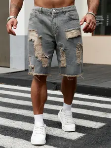 Men's Ripped Denim Jean Shorts, Plain, Loose Fit, Street Style, Streetwear, All Seasons, Perfect for Casual Outing, Commute, Vacation, Emo Fashion, Aesthetic