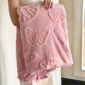 1 single-layer bed blanket featuring a butterfly design with thickened jacquard weave, Soft warm blanket. Ideal for use on sofas, beds, summer office naps, or as a cosy, warm blanket for all seasons