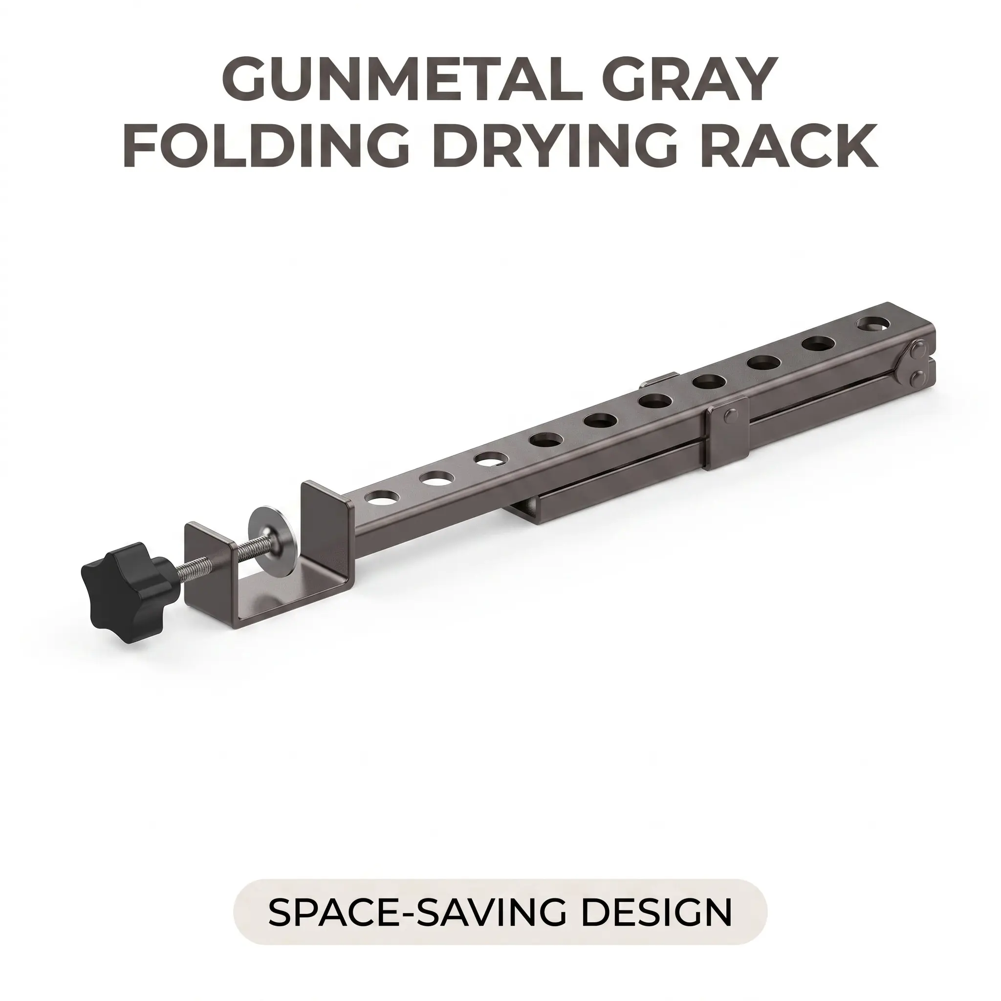 Gunmetal Gray Clamp-On Folding Drying Rack, No Drill Collapsible Clothes Hanging Rack, Space Saving Window Sill Laundry Drying Holder