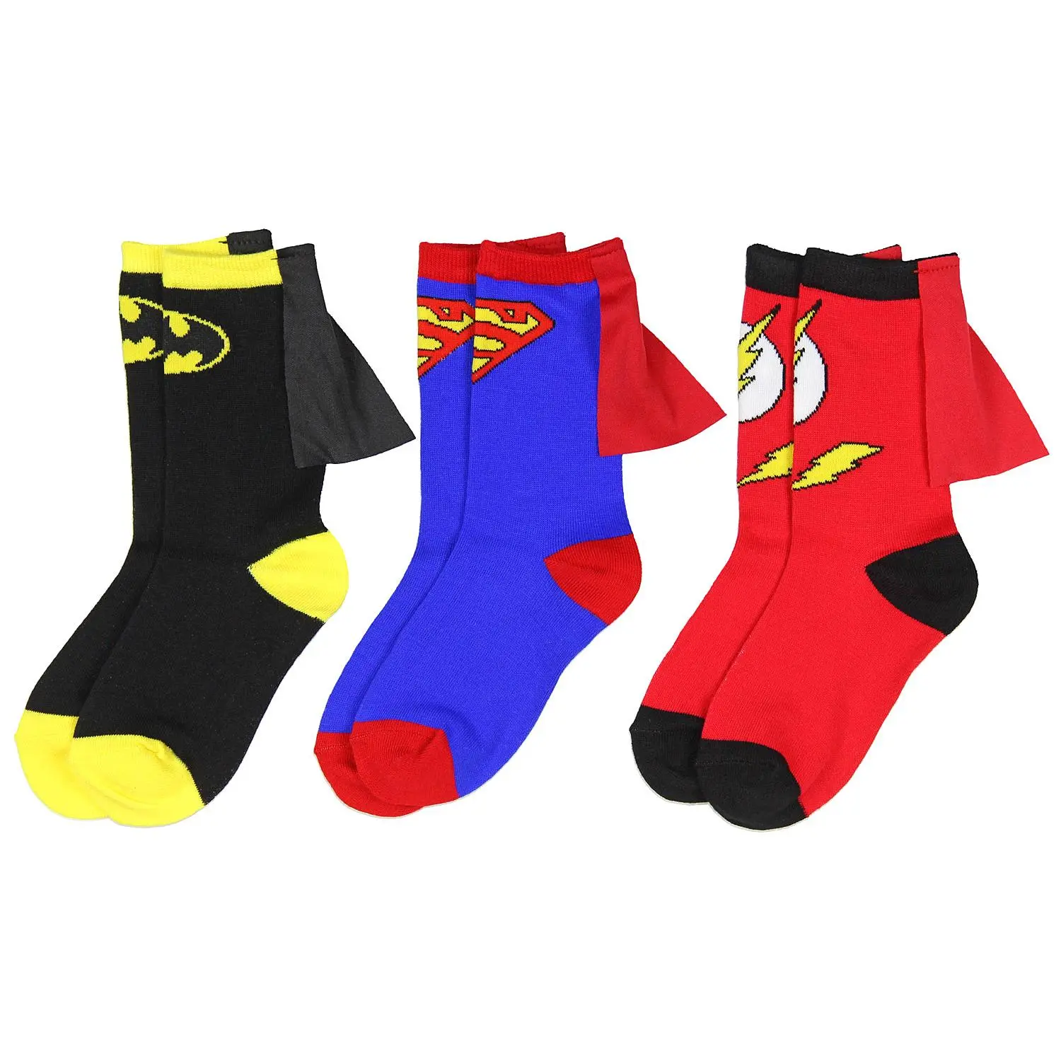 DC Comics Superhero Batman Superman The Flash Youth Boys Caped Crew Socks