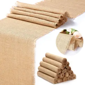 15 Pack Burlap Table Bulk 12 x 71 Inch Rustic Jute Tablerunner Khaki Farmhouse Burlap for Wedding Banquet Birthday Dining Table Decorations(Tassel)